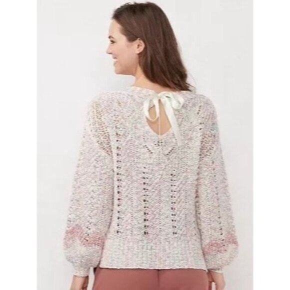 Lauren Conrad Open Knit Sweater With Back Ribbon Tie Multicolored Ladies Medium - Picture 6 of 10